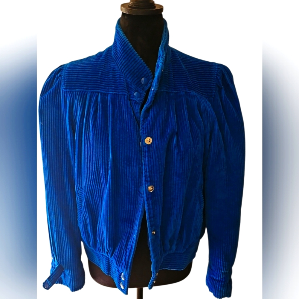 Vintage Japanese Windy Weather Vintage Velvet Bomber Women Blue Jacket Size Med